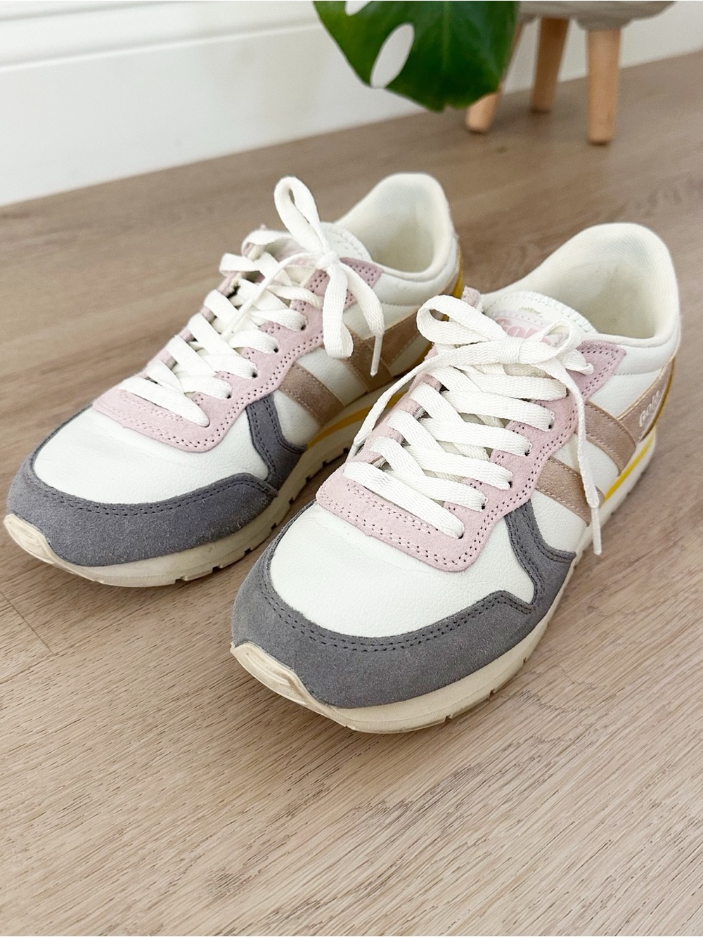 Gola Women's White Pink Gray Sneakers with Yellow Accent